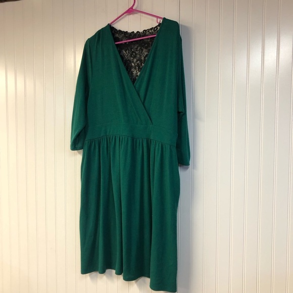 Torrid Sweater Knit Dress with Lace Back Size 2 2X Green Black Soft Stretchy - Picture 2 of 4